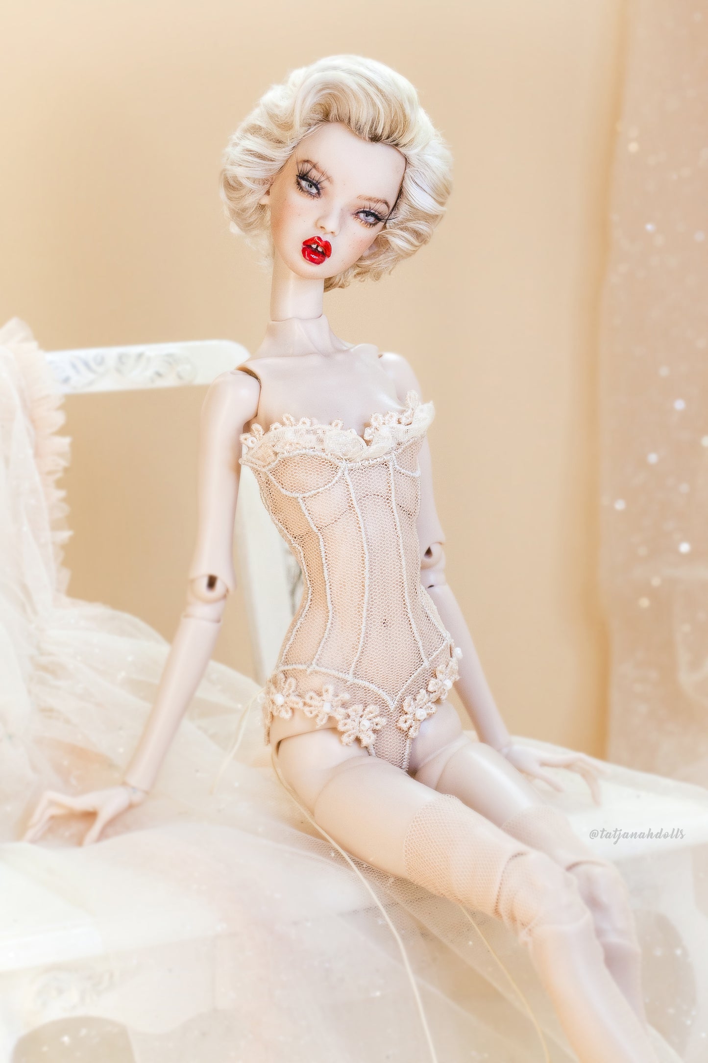 Edle Dessous für Popovy Sisters & Recast Puppen. Body Lingerie Corsage mit Strümpfen und Morgenmantel