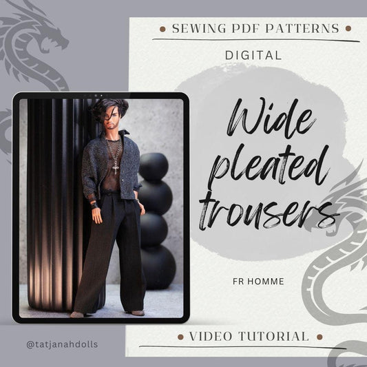 PDF Digital Pattern wide pleated trousers pants for male FR HOMME doll Integrity toys.