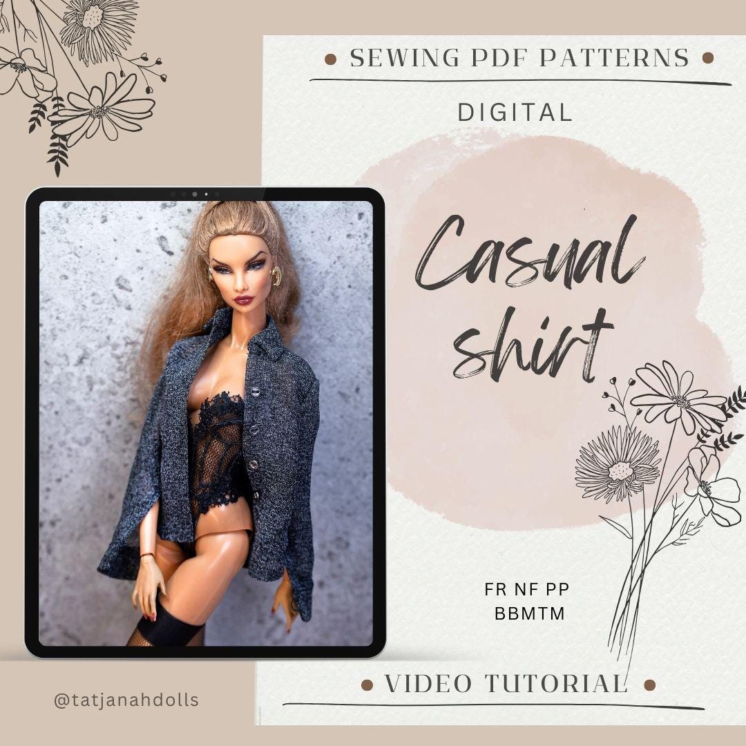 PDF Digital Pattern casual shirt for BB &amp; Integrity toys 1:6 dolls. VIDEO tutorial