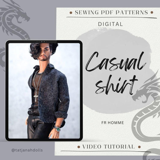 PDF Digital Pattern casual shirt for male FR HOMME Monarch doll Integrity toys.