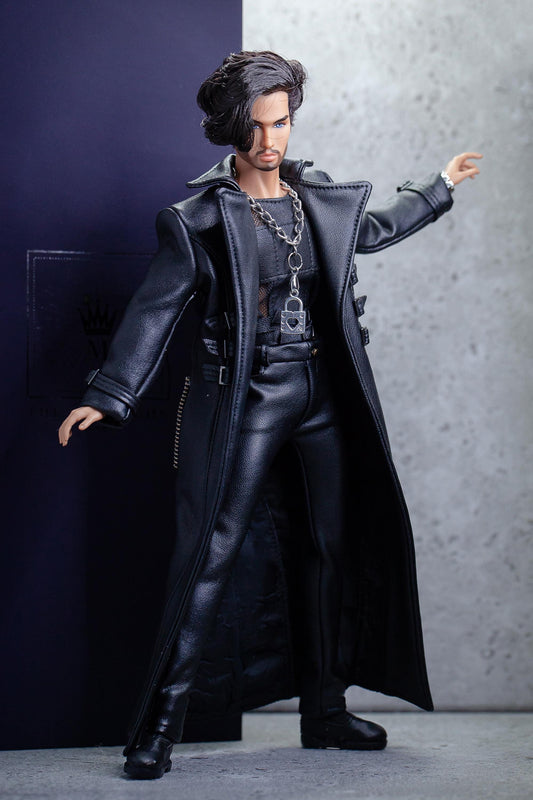 Leather outfit for FR Homme Integrity toys fashion royalty male doll. Long trench coat.