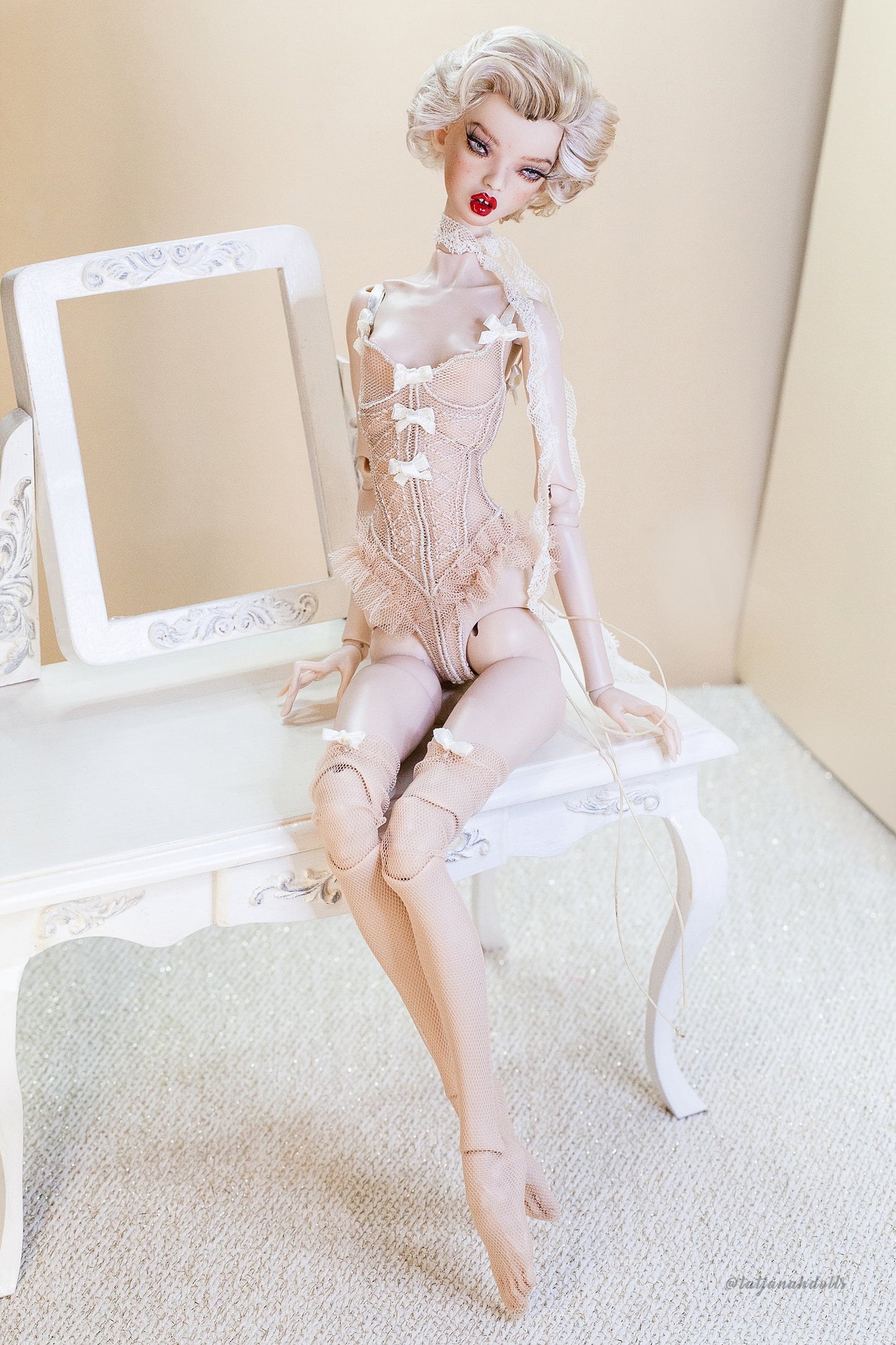 Edle Dessous für Popovy Sisters & Recast Puppen. Body Lingerie Corsage mit Strümpfen