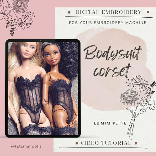 Digital Embroidery &amp; Sewing Pattern – Bodysuit Corset for BB MTM and PETITE Dolls