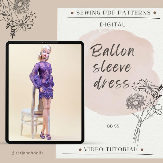 PDF Digital Pattern balloon sleeve dress for BB silk. Youtube VIDEO.