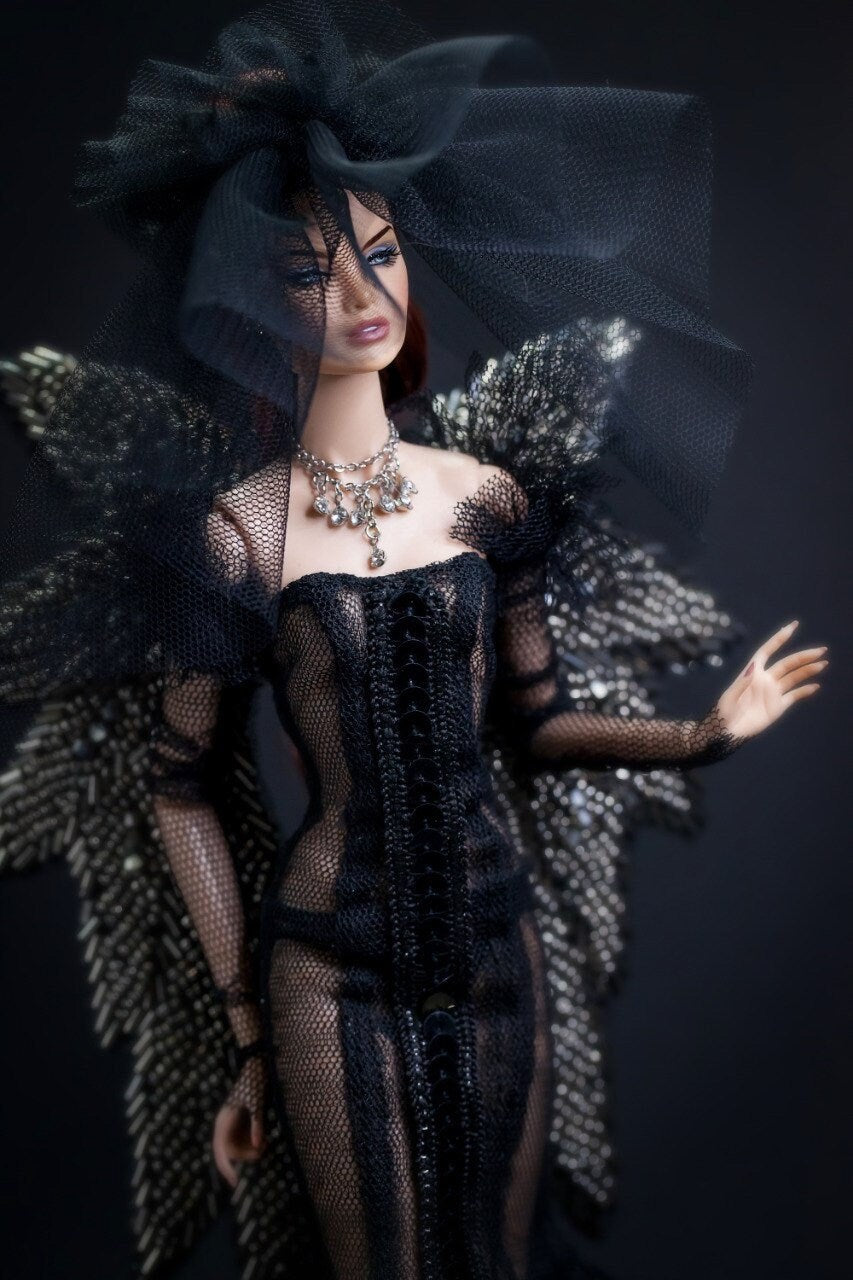 Dark Angel dress with wings for Integrity toys Fashion Royalty Nu Face Poppy Parker dolls.