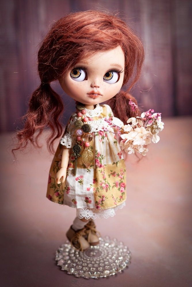 Blythe Doll (OOAK) doll with red goat hair 1:6 Custom 30 cm.