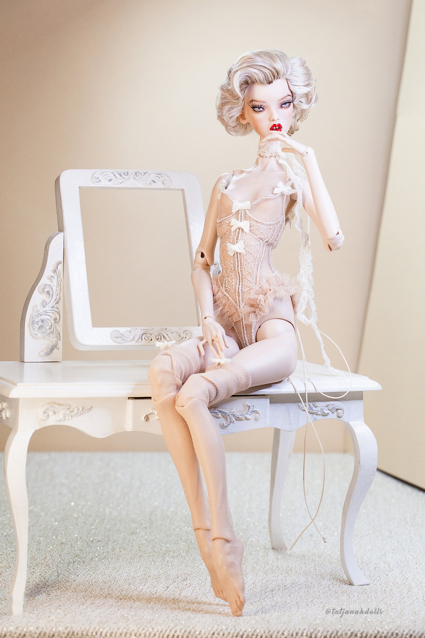 Edle Dessous für Popovy Sisters & Recast Puppen. Body Lingerie Corsage mit Strümpfen