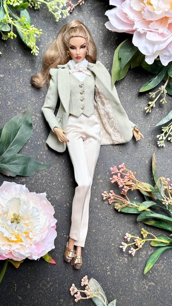 Suit blazer, trousers, vest mint beige for Integrity Toys Poppy Parker Fashion Royalty Nu Face