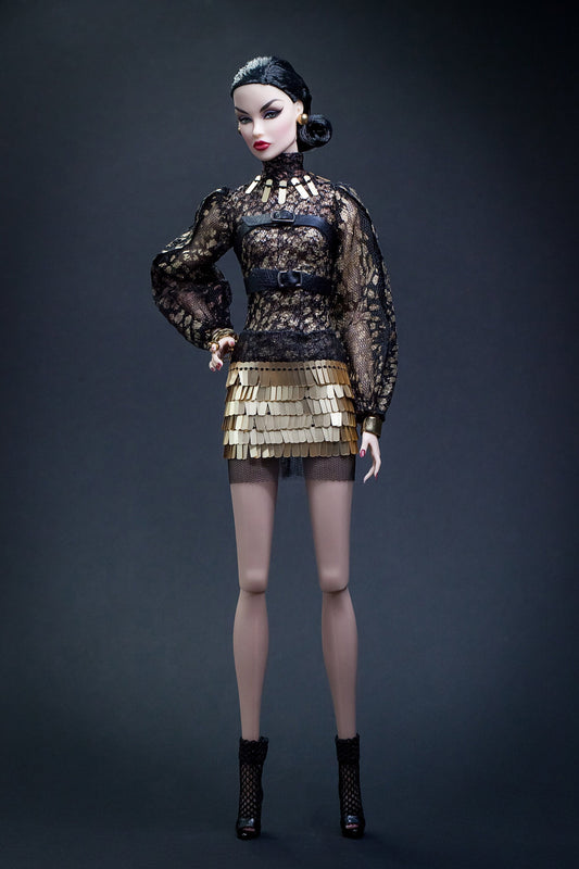 Black and gold snake print dress for Integrity Toys Poppy Parker Nu Face Fashion Royalty dolls