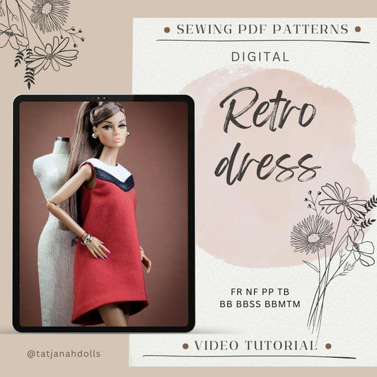 PDF Digital Pattern retro dress for BB Fashion Royalty Nu Face Poppy Parker Tulabelle dolls.