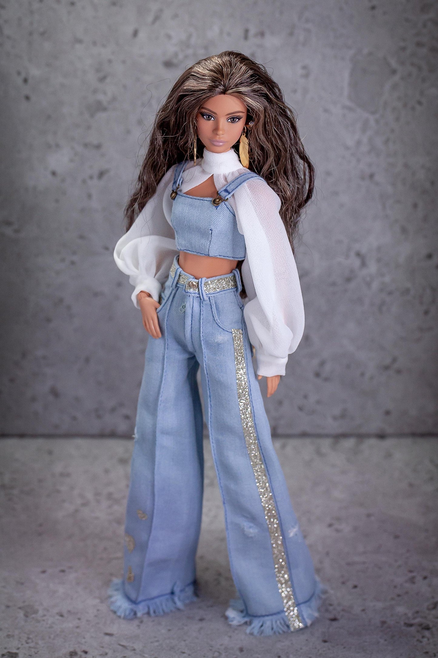 PDF Digital Pattern palazzo jeans pants for BB MTM &amp; Integrity toys dolls. Video tutorial.