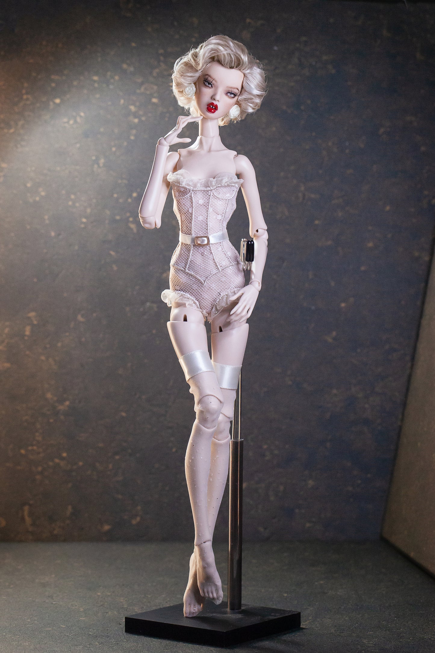 Edle Dessous für Popovy Sisters & Recast Puppen. Body Lingerie Corsage mit Strümpfen und Morgenmantel