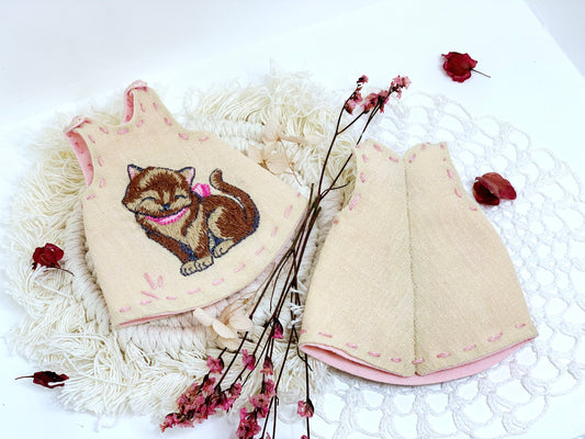Dress for Blythe Doll 1/6. Doll dress with embroidery. Vintage-style slip.