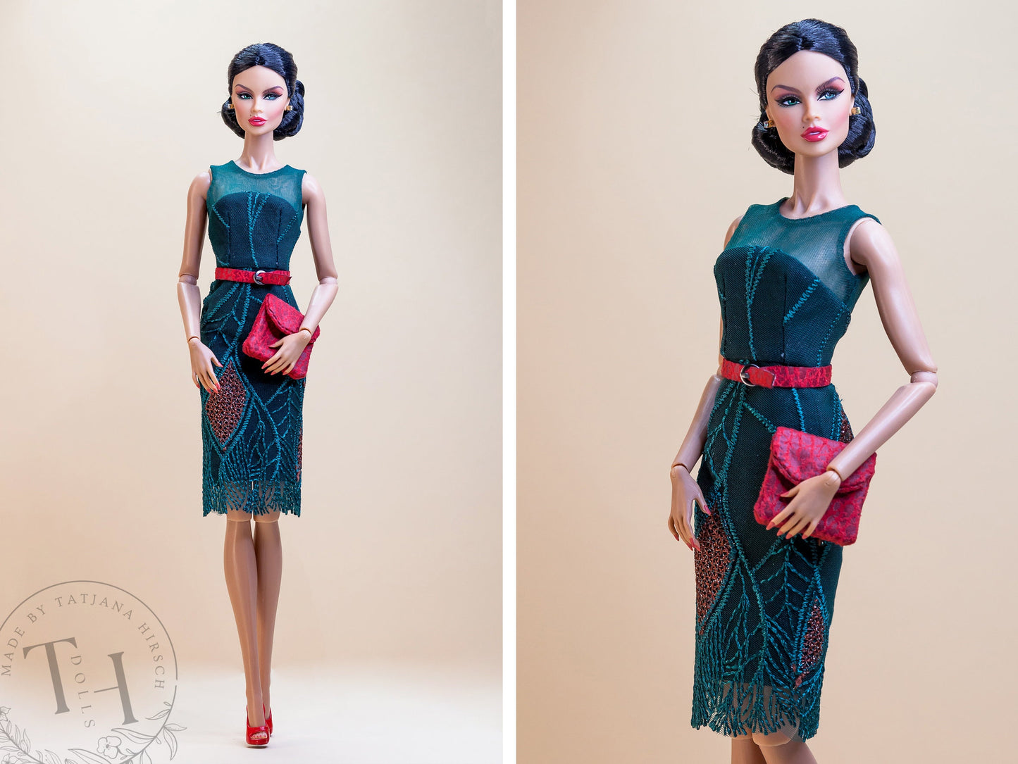 Sheath dress in beautiful green for 12 inch fashion dolls Integrity toys dolls