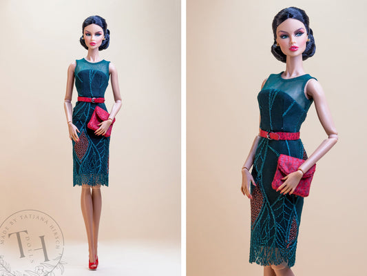Sheath dress in beautiful green for 12 inch fashion dolls Integrity toys dolls