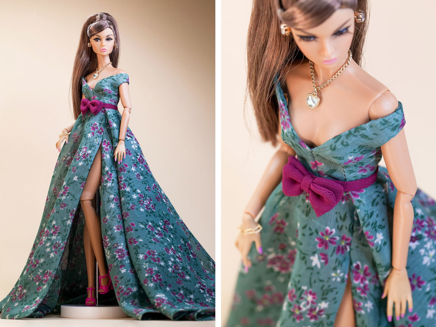 PDF Digital Pattern off shoulder dress for 1:6 BB &amp; Integrity toys dolls. VIDEO tutorial.
