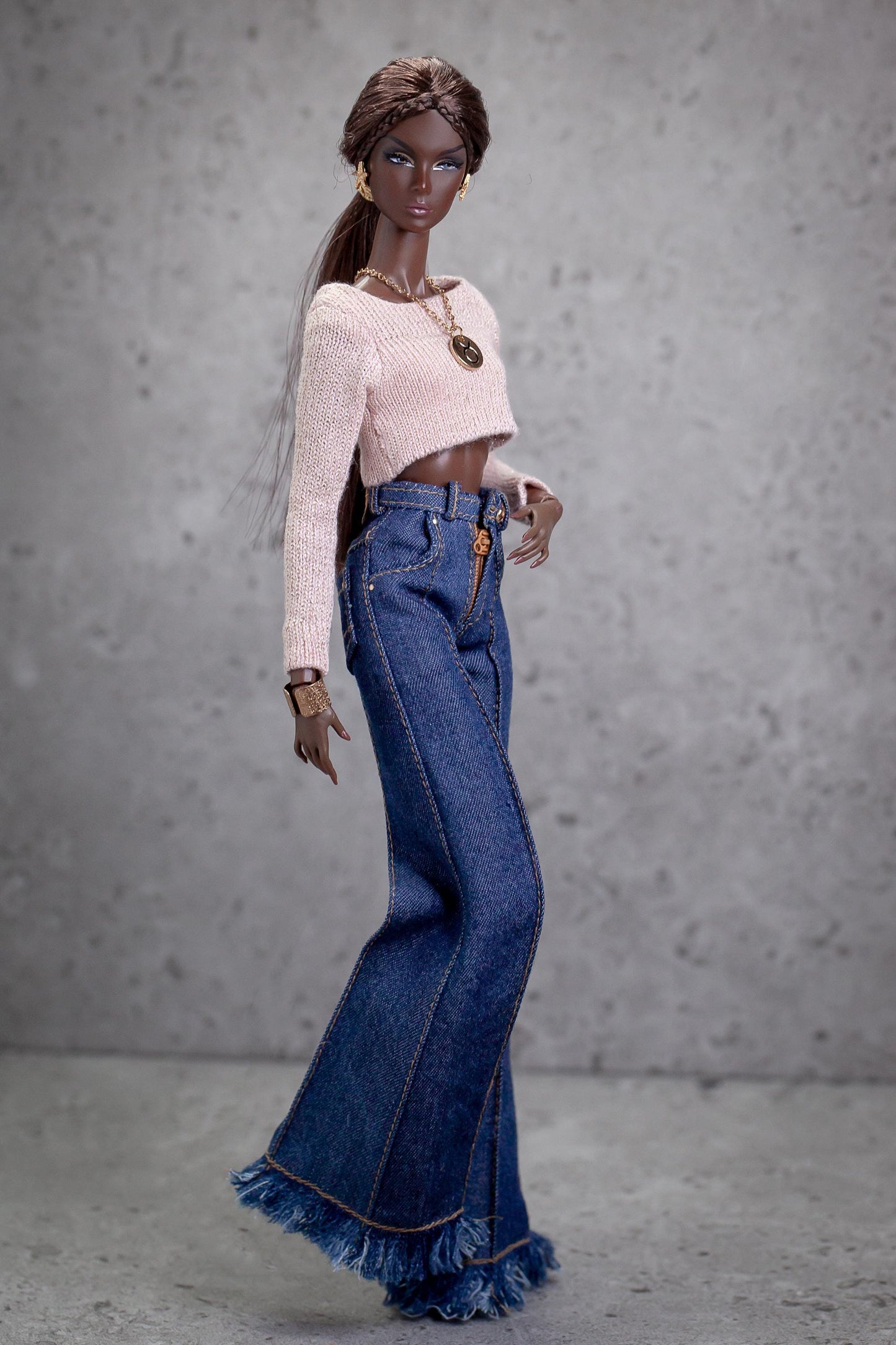 PDF Digital Pattern palazzo jeans pants for BB MTM &amp; Integrity toys dolls. Video tutorial.