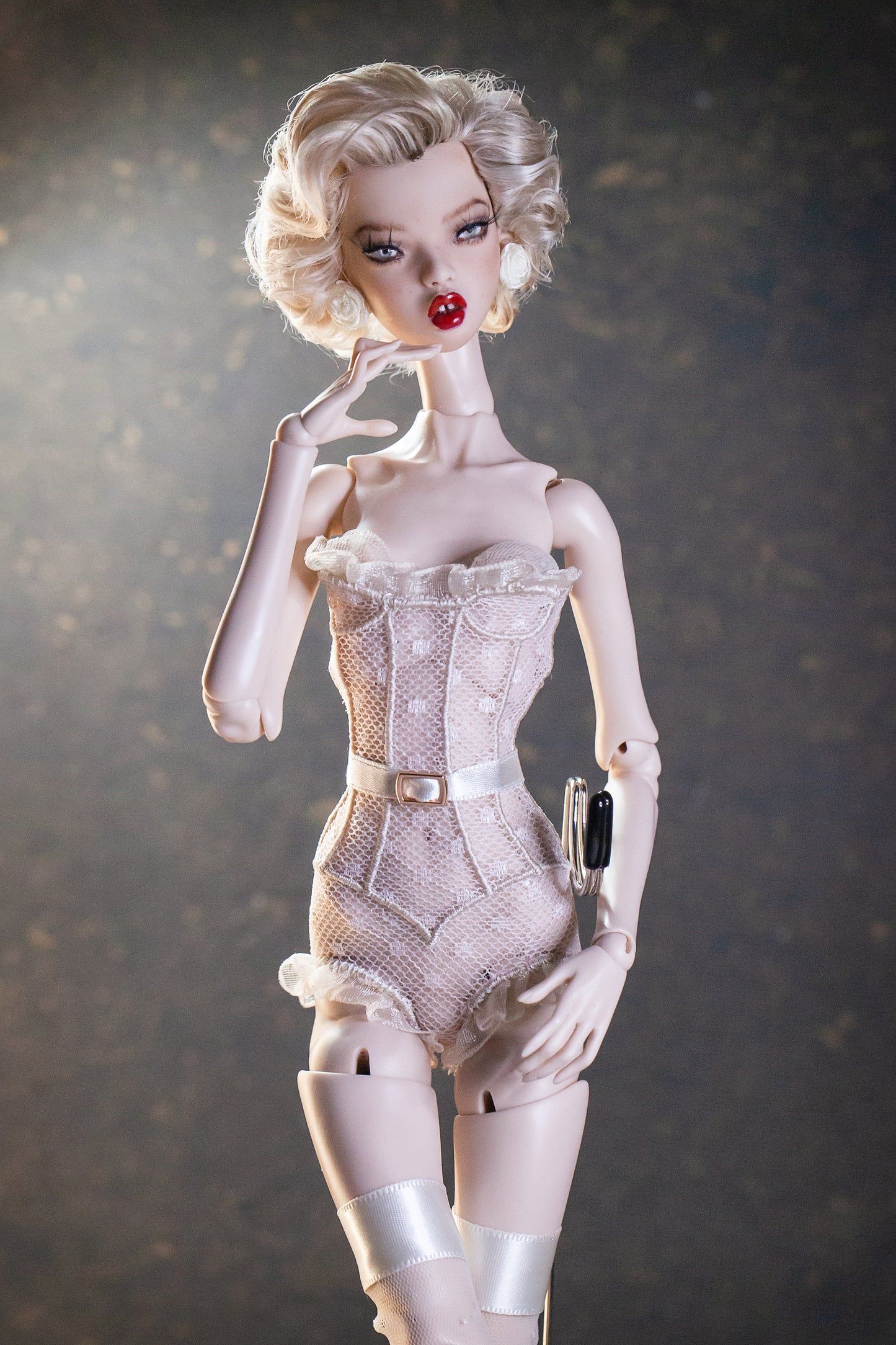 Edle Dessous für Popovy Sisters & Recast Puppen. Body Lingerie Corsage mit Strümpfen und Morgenmantel