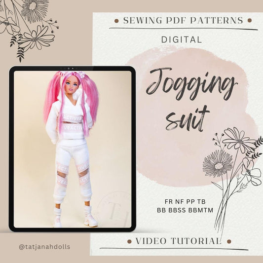 PDF Digital Pattern jogging suit, sweatshirt, trousers for BB &amp; Integrity toys dolls. VIDEO tutorial.
