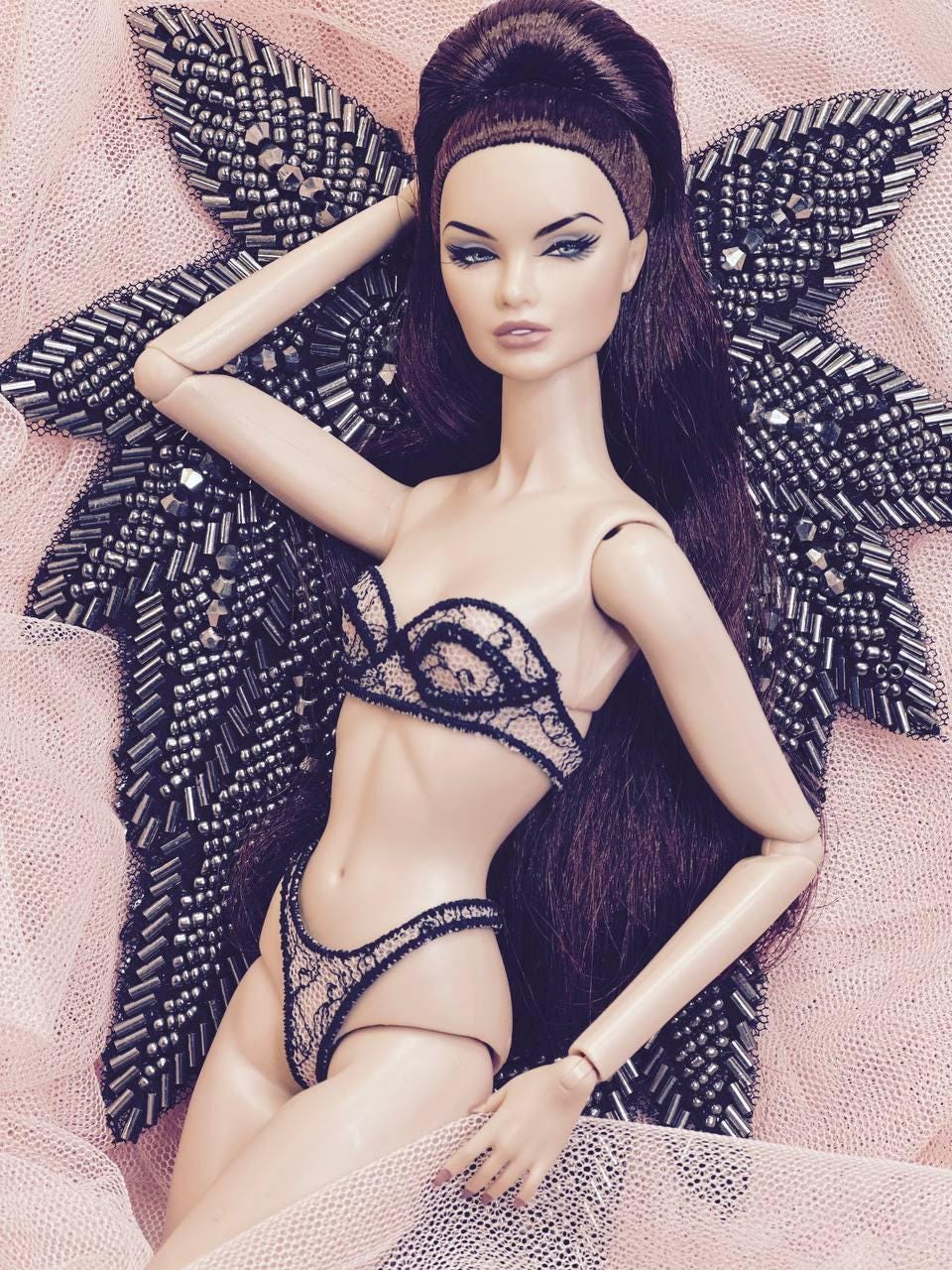 Digital Embroidery /embroidered lingerie for Fashion Royalty, Nu Face dolls