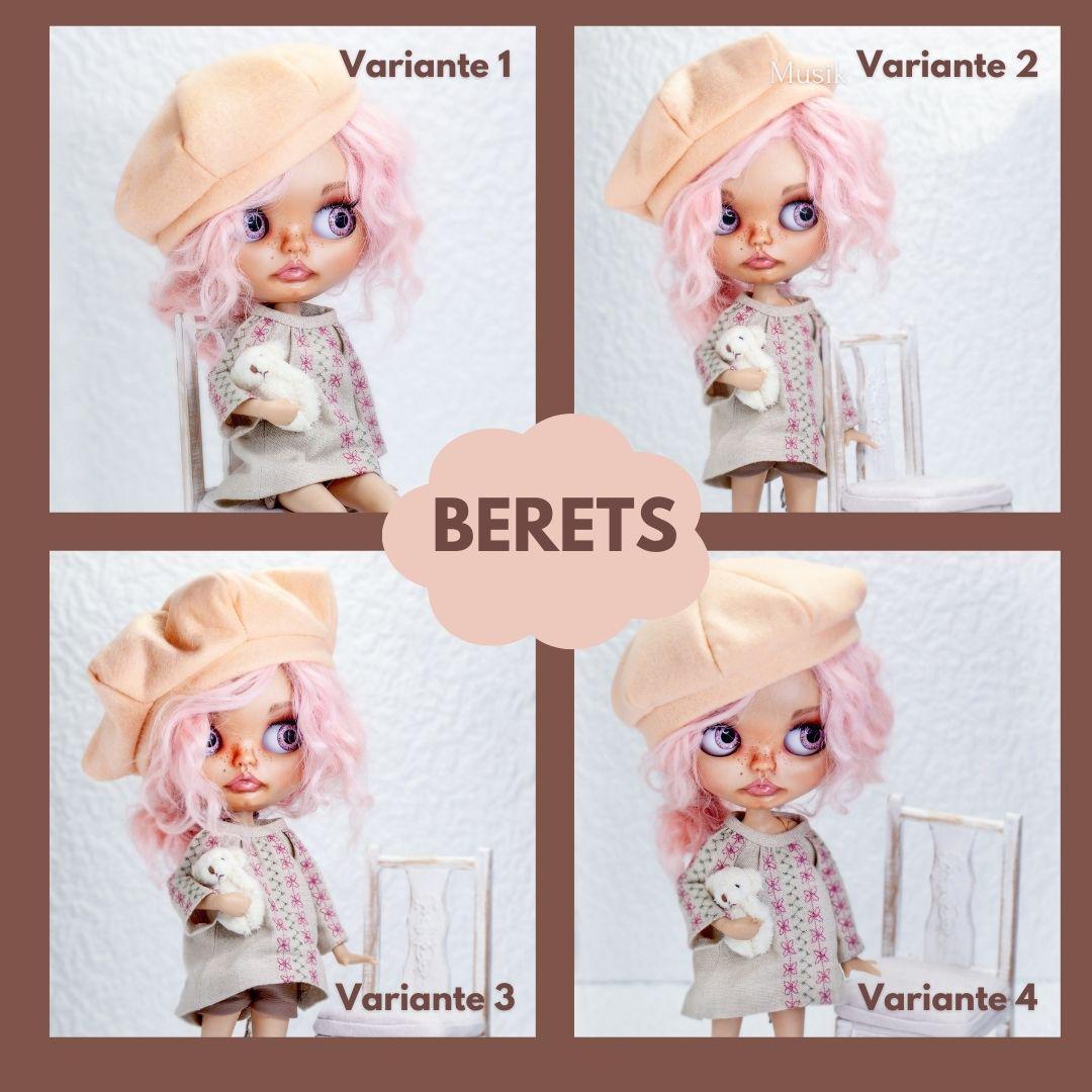 Blythe doll coat with a beret cape and floral embroidery. Boho vintage outfit for doll.