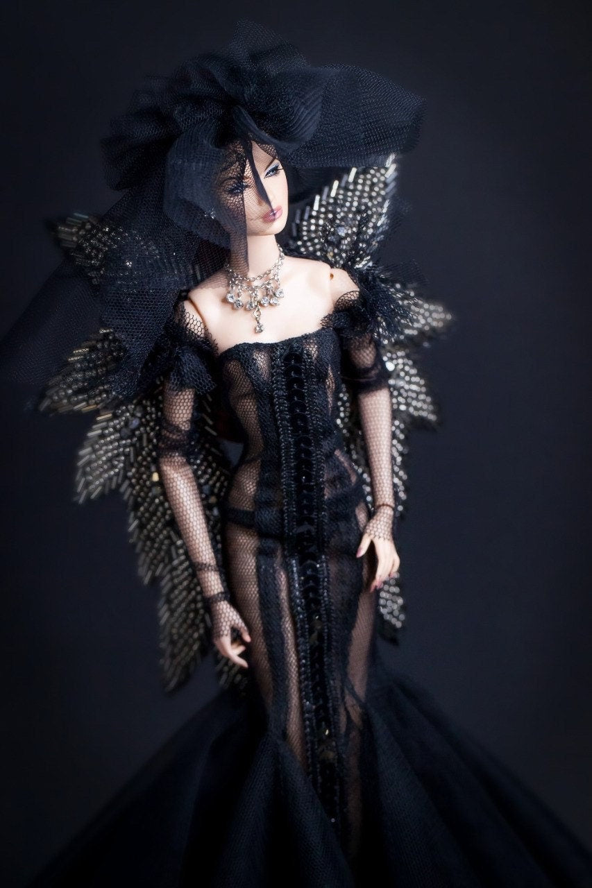 Dark Angel dress with wings for Integrity toys Fashion Royalty Nu Face Poppy Parker dolls.