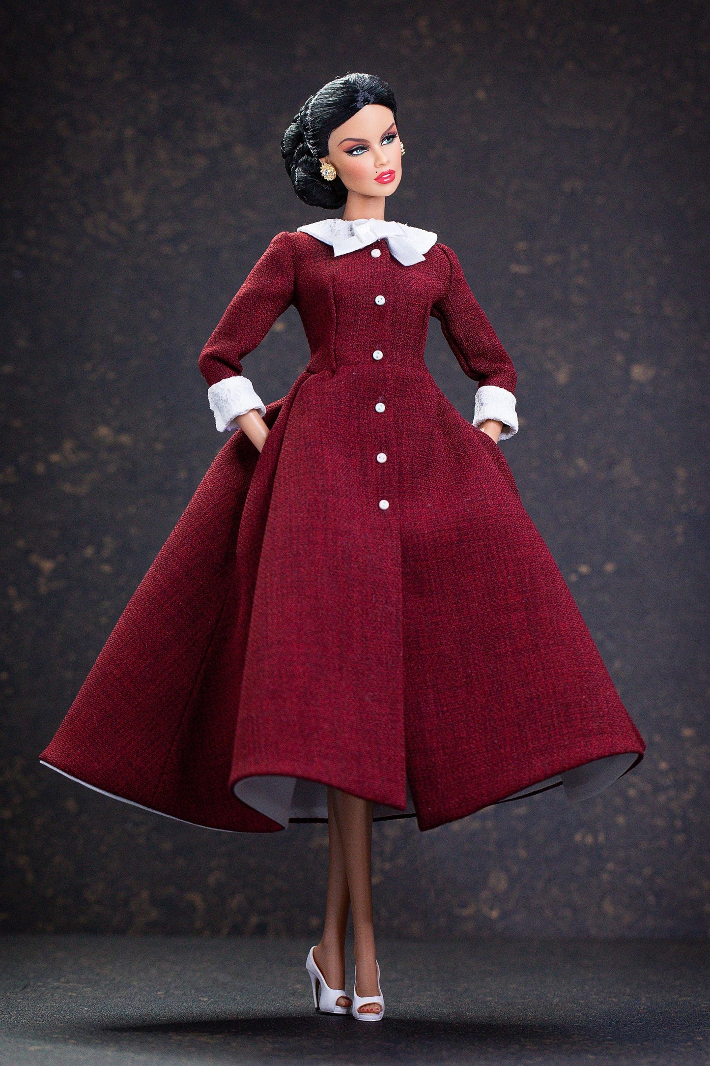 Christmas dress with hat for Integrity Toys Poppy Parker Fashion Royalty Nu Face Tulabelle dolls.