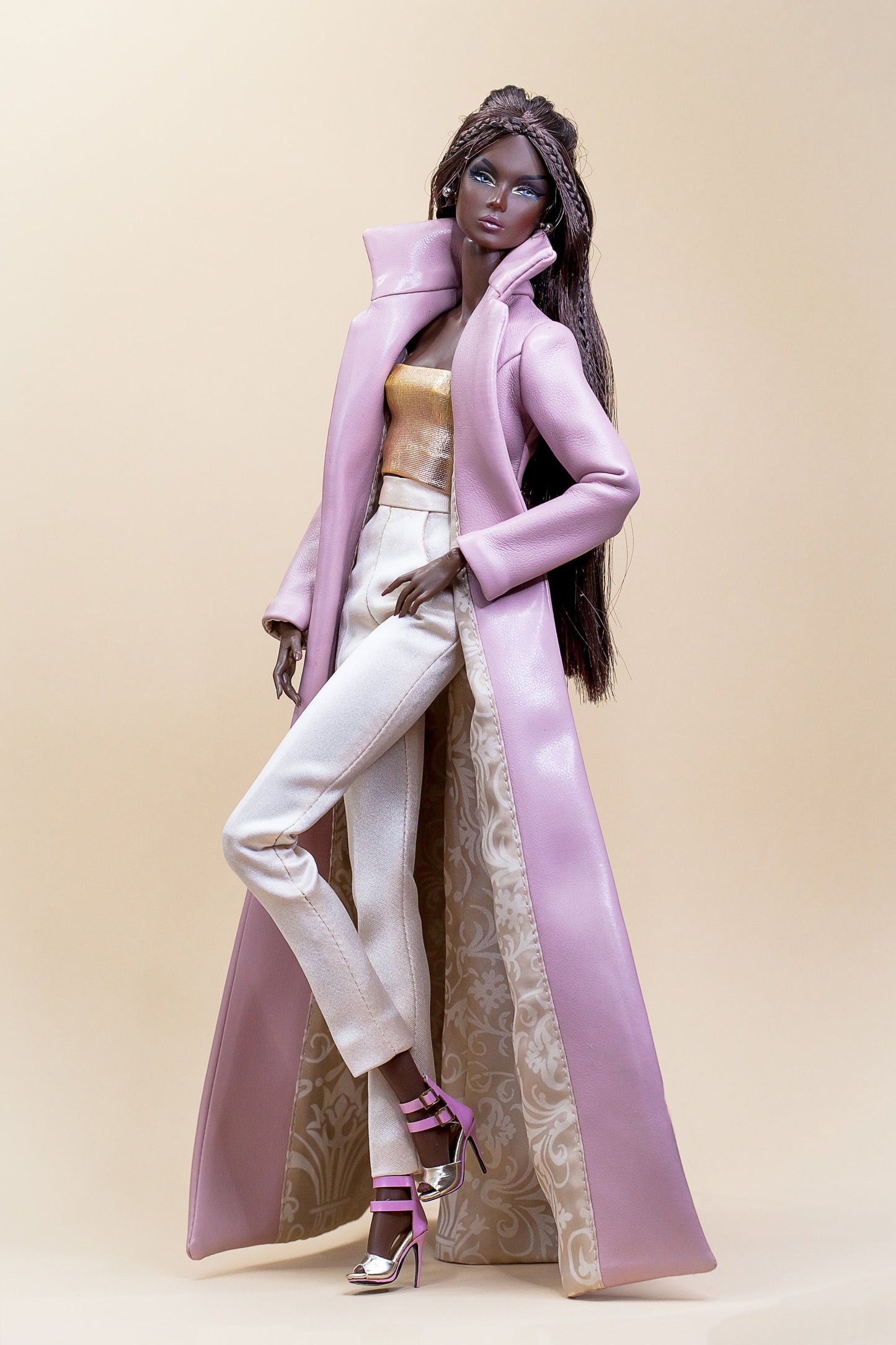Faux leather coat for Integrity Toys Poppy Parker Fashion Royalty Nu Face doll