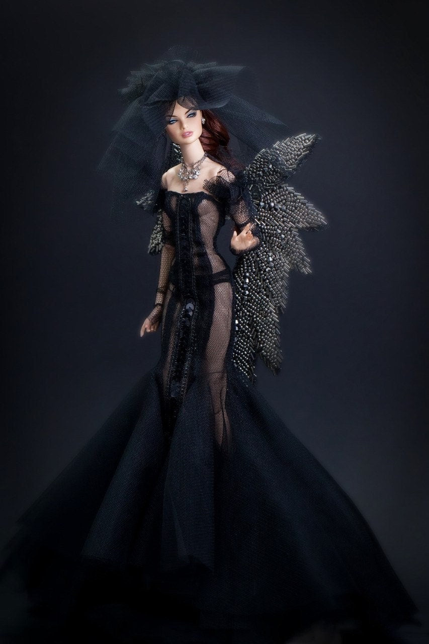 Dark Angel dress with wings for Integrity toys Fashion Royalty Nu Face Poppy Parker dolls.