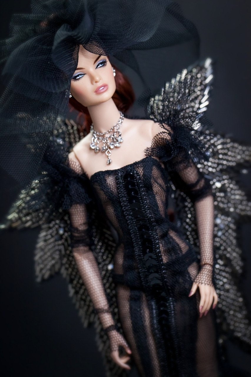 Dark Angel dress with wings for Integrity toys Fashion Royalty Nu Face Poppy Parker dolls.