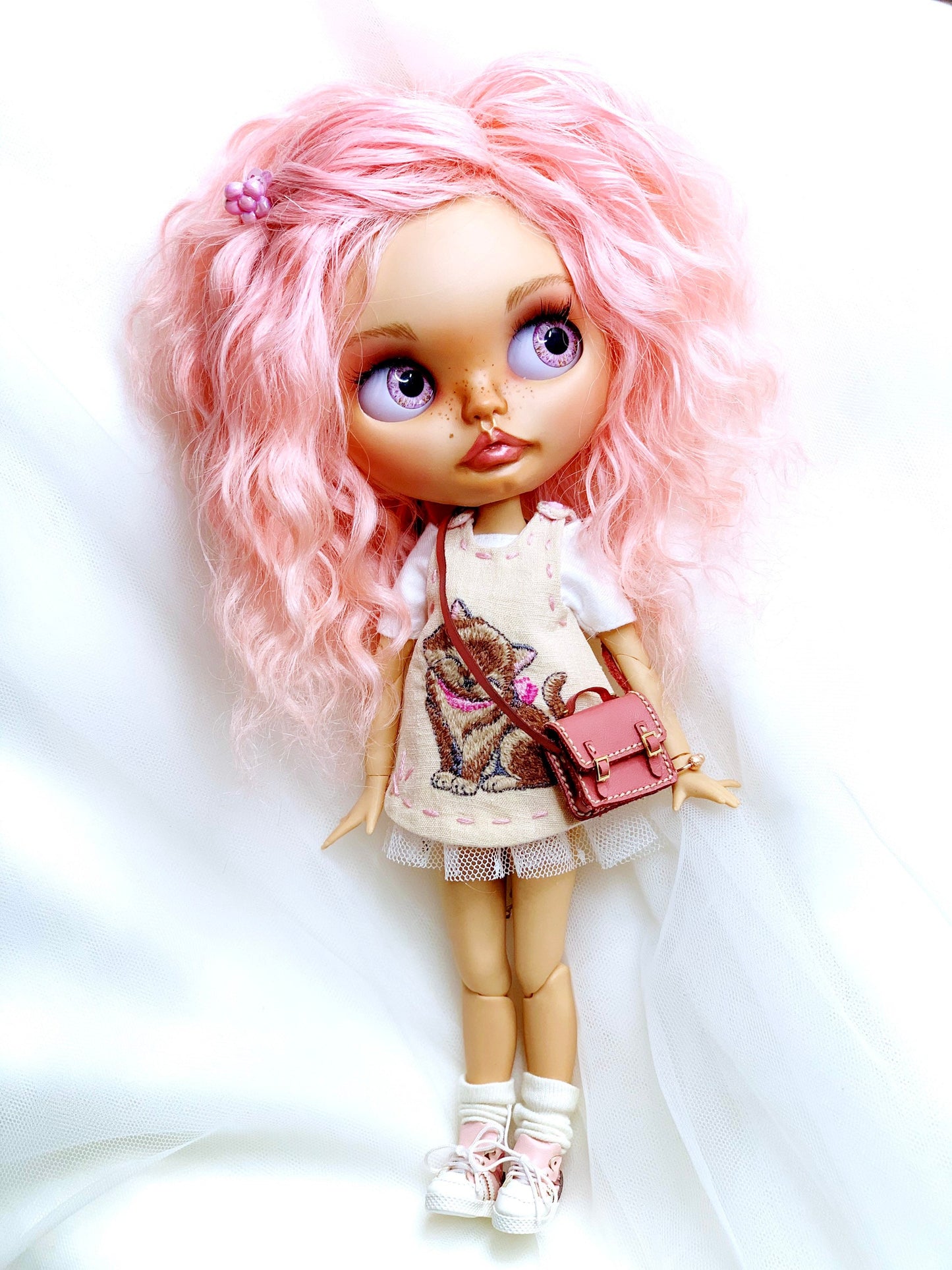 Dress for Blythe Doll 1/6. Doll dress with embroidery. Vintage-style slip.