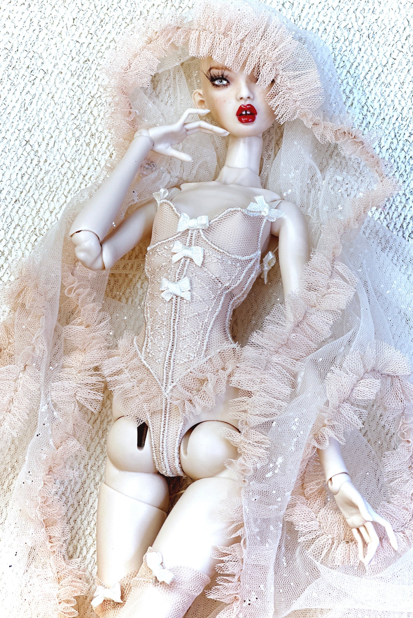 Edle Dessous für Popovy Sisters & Recast Puppen. Body Lingerie Corsage mit Strümpfen und Morgenmantel