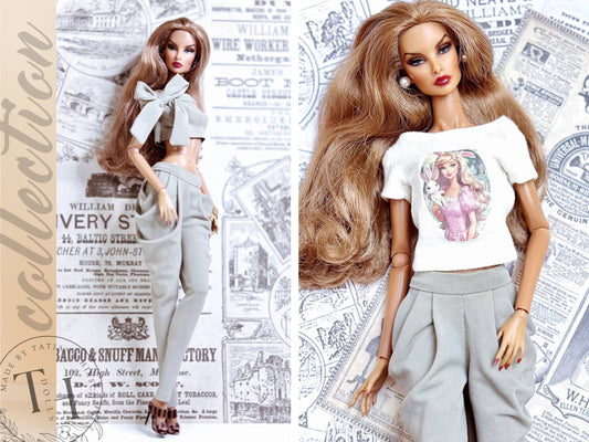 Pleated pants, top and T-shirt for 12 inch fashion dolls by Integrity Toys dolls