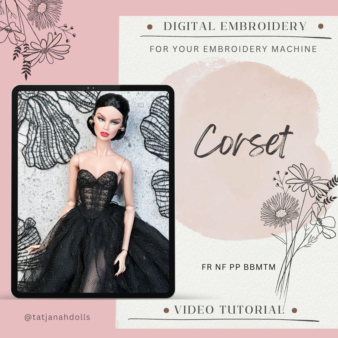 Digital Embroidery /embroidered short corset for Integrity toys &amp; BB MTM dolls. + Tutorial