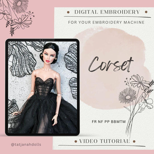 Digital Embroidery /embroidered short corset for Integrity toys &amp; BB MTM dolls. + Tutorial