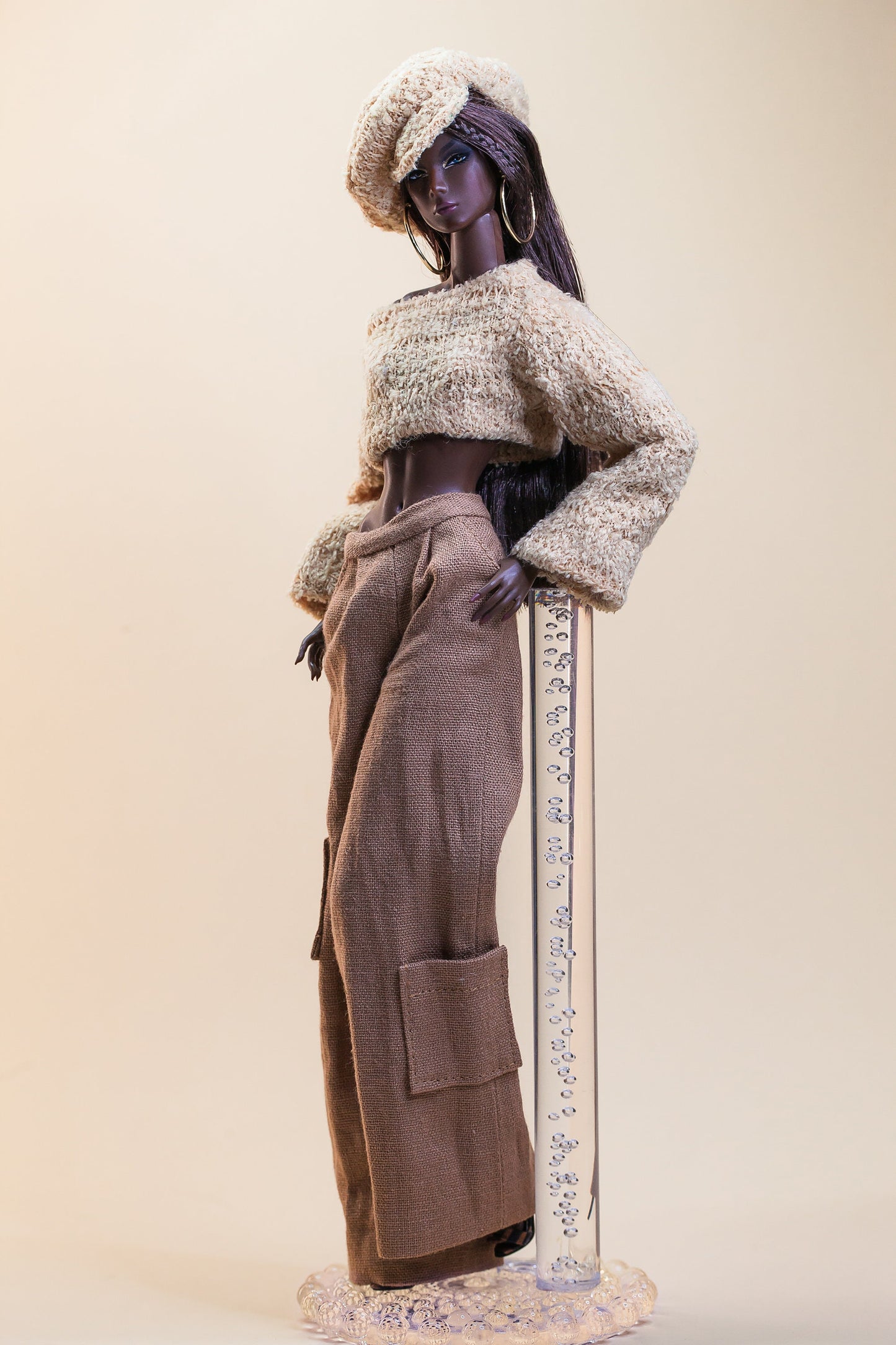 PDF Digital Pattern wide leg trousers for Fashion Royalty Nu Face Integrity toys and BB dolls. VIDEO tutorial.