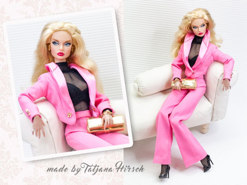 Satin suit blazer, pants pink for Integrity Toys Poppy Parker Fashion Royalty Nu Face