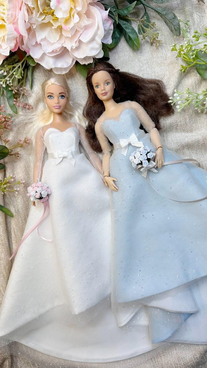 PDF Digital Pattern bridal dress, ball gown dress for BB Curv. dolls. Video tutorial.