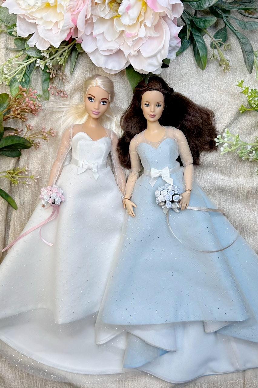 PDF Digital Pattern bridal dress, ball gown dress for BB Curv. dolls. Video tutorial.