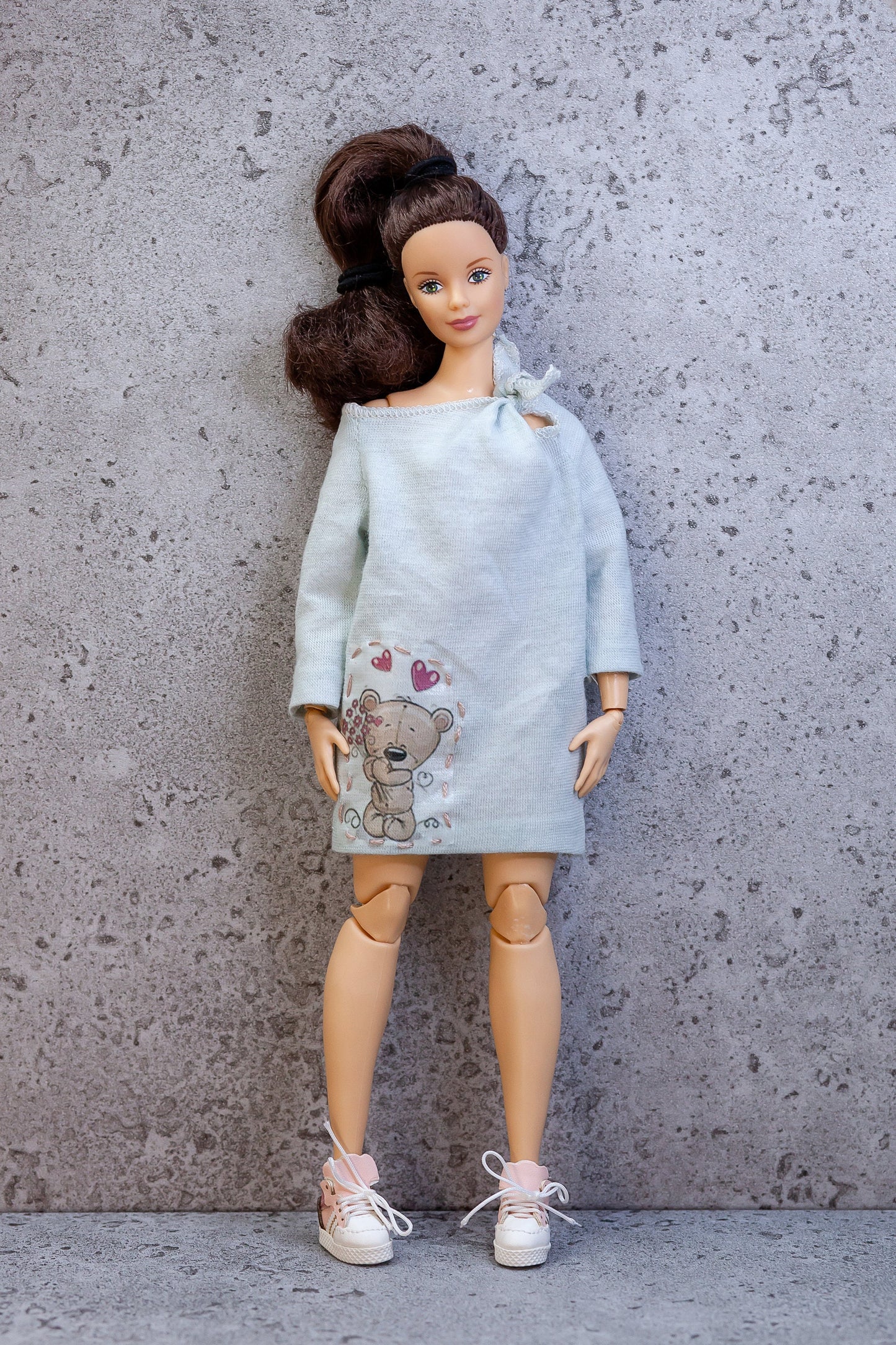 PDF Digital Pattern reglan sleeve dress dress for BB MTM Curv. dolls. Video tutorial.