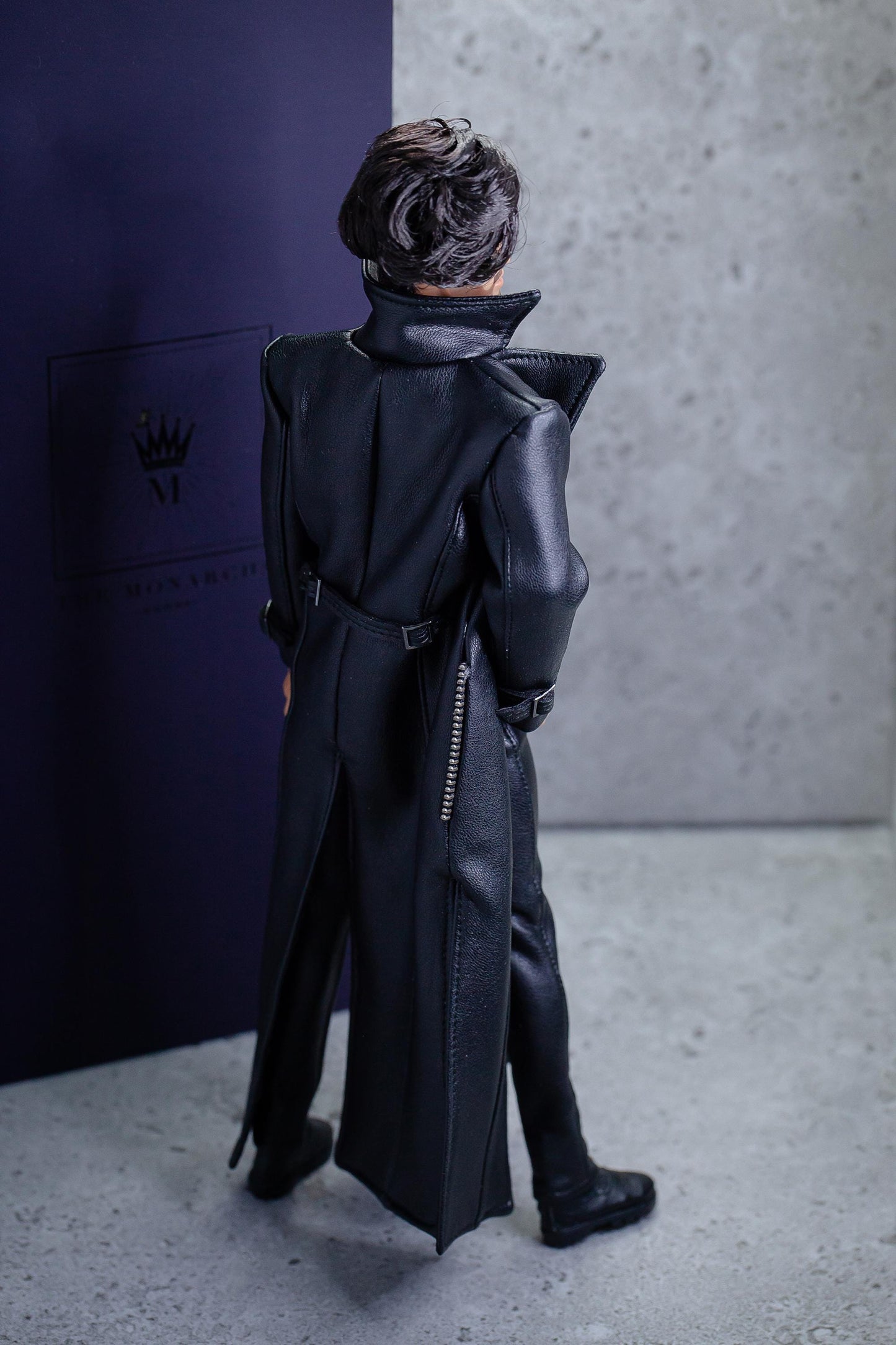 Leather outfit for FR Homme Integrity toys fashion royalty male doll. Long trench coat.