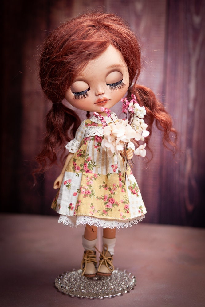 Blythe Doll (OOAK) doll with red goat hair 1:6 Custom 30 cm.