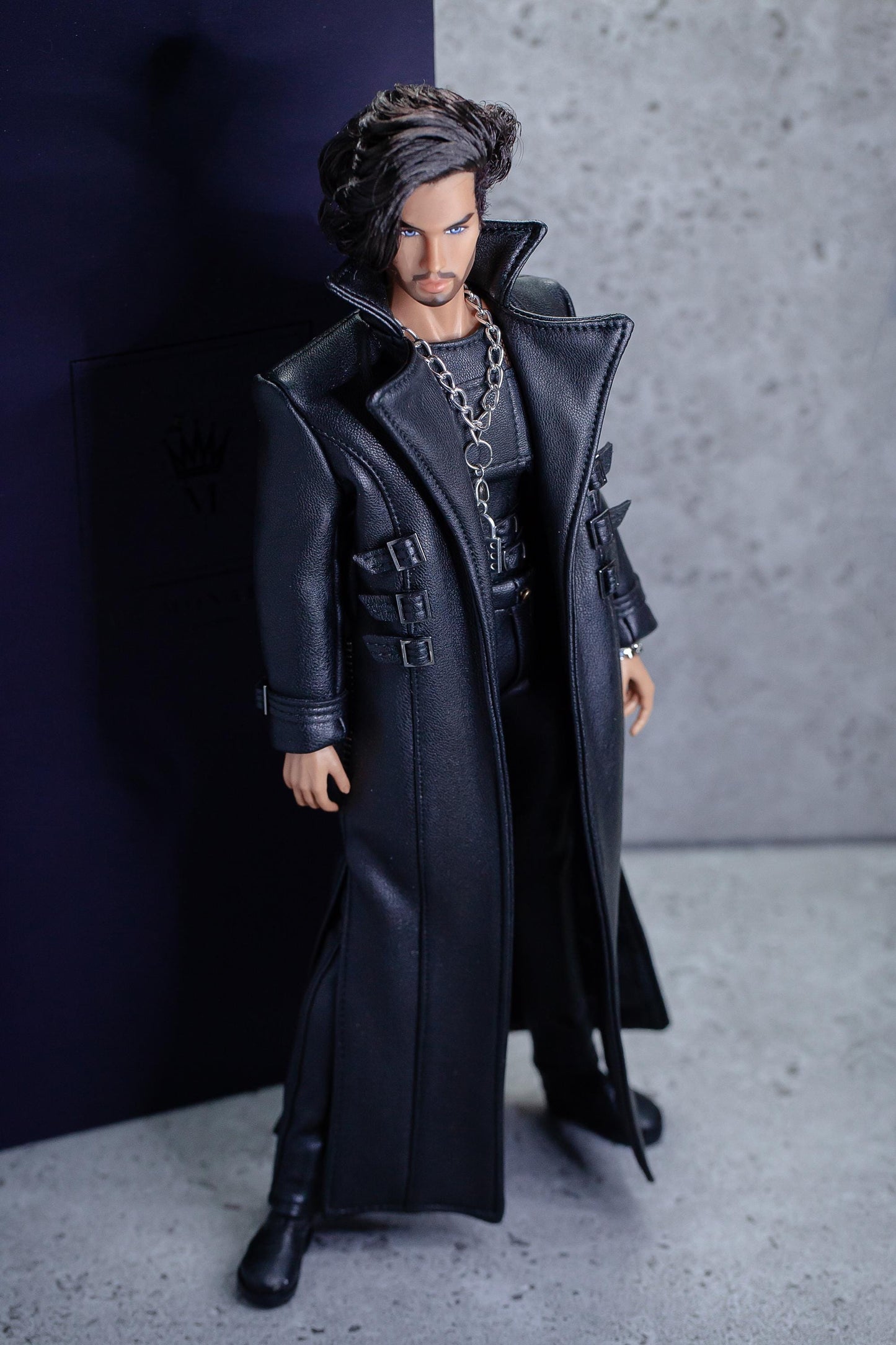 Leather outfit for FR Homme Integrity toys fashion royalty male doll. Long trench coat.