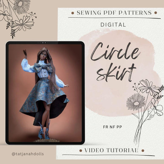 PDF Digital Pattern circle skirt for Fashion Royalty Nu Face Poppy Parker doll Integrity toys. VIDEO tutorial.