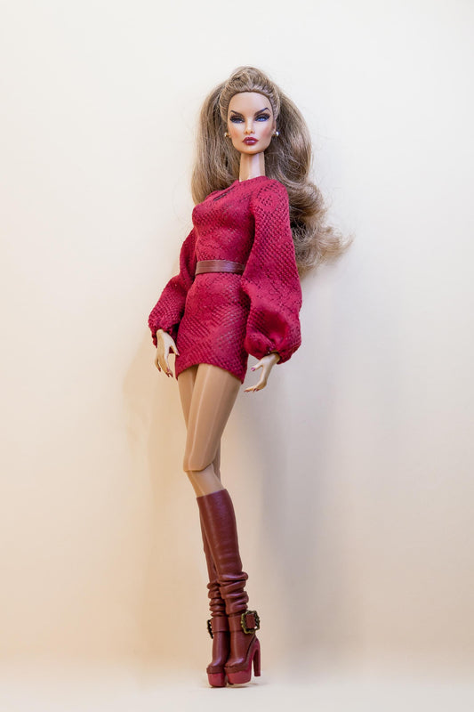 Dress with balloon sleeves red or green for Integrity Toys Poppy Parker Nu Face Fashion Royalty dolls