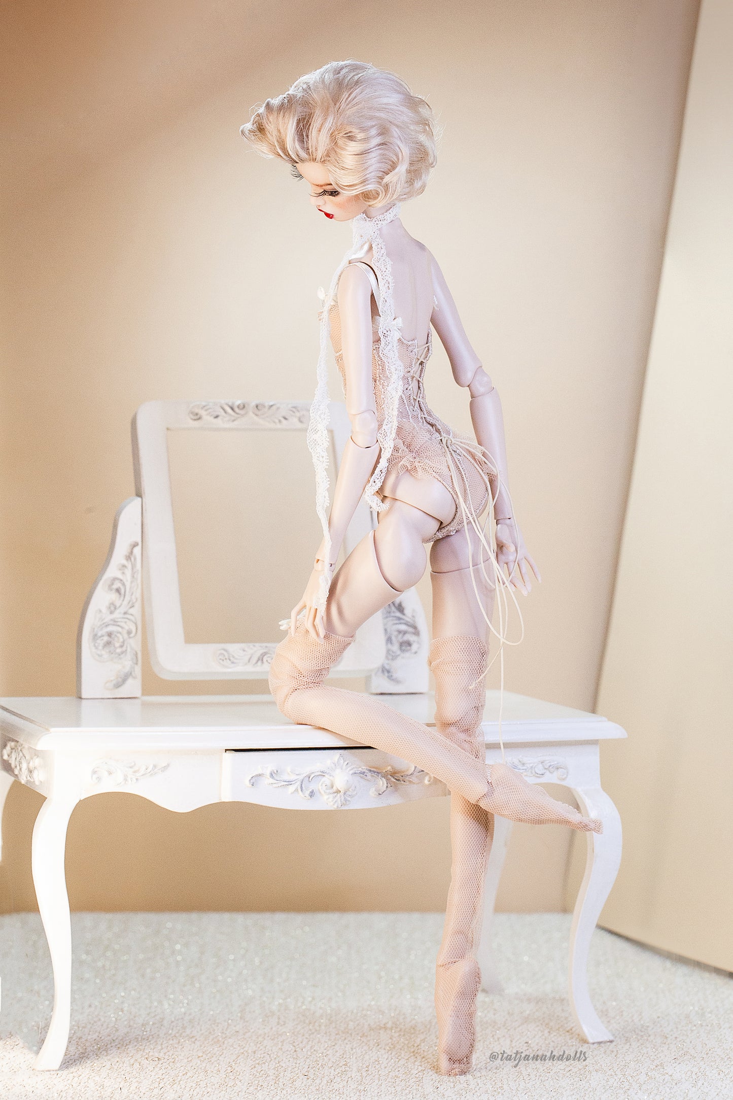 Edle Dessous für Popovy Sisters & Recast Puppen. Body Lingerie Corsage mit Strümpfen