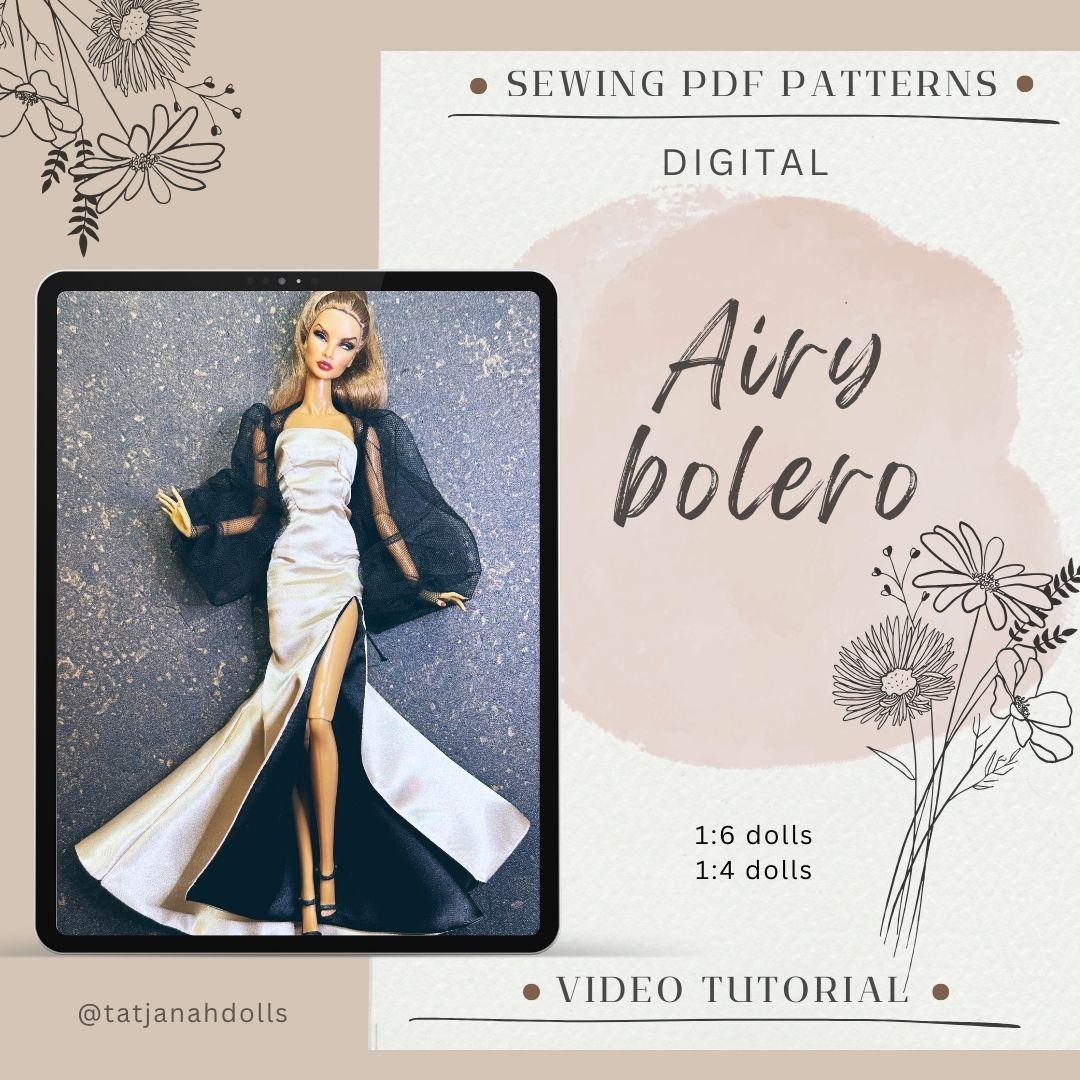 PDF Digital Pattern Airy bolero with ballon sleeves for Popovy sisters,  1/4  BJD  and 1/6 fashion dolls, Integrity toys  + Video Tutorial
