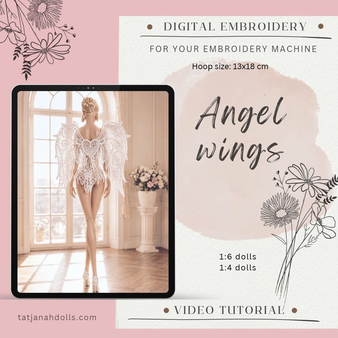 Digital Embroidery /embroidered angel wings for 1/4, 1/6  dolls +  Video Tutorial (Kopie)