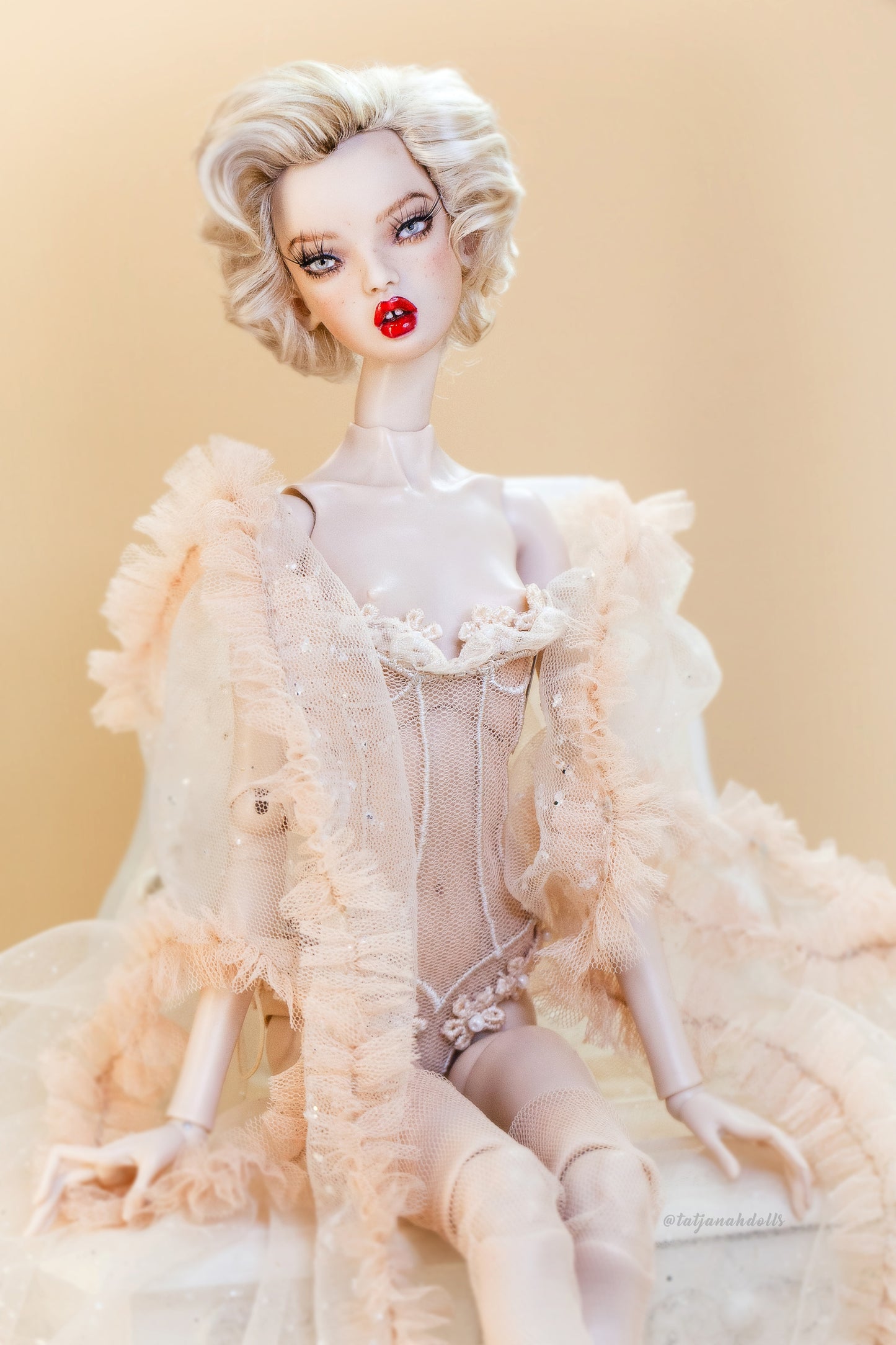 Edle Dessous für Popovy Sisters & Recast Puppen. Body Lingerie Corsage mit Strümpfen und Morgenmantel