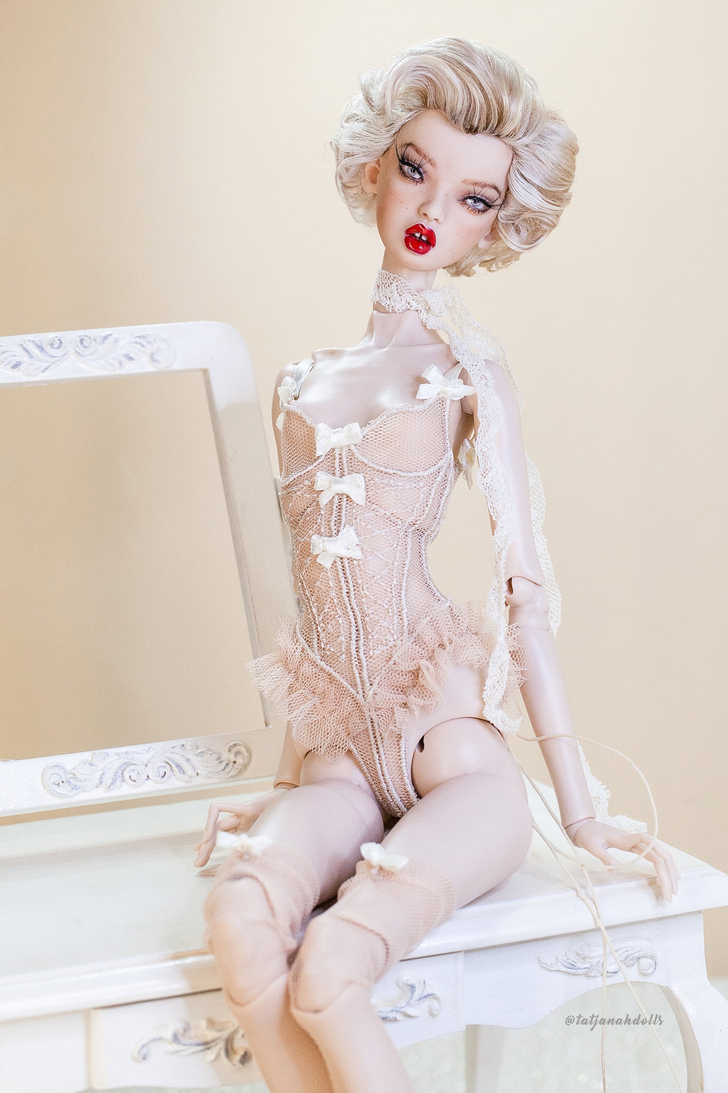 Edle Dessous für Popovy Sisters & Recast Puppen. Body Lingerie Corsage mit Strümpfen